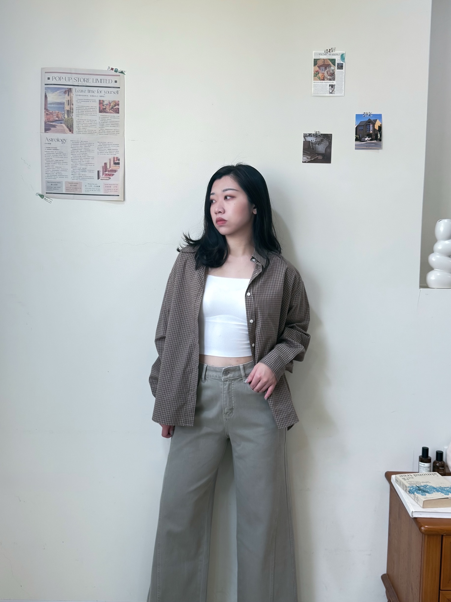 人人一件小格子襯衫-咖