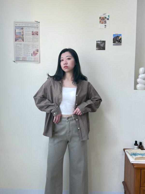 人人一件小格子襯衫-咖