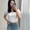 法式方領抓皺馬甲上衣-白
