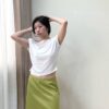 斜肩抓皺造型上衣-白